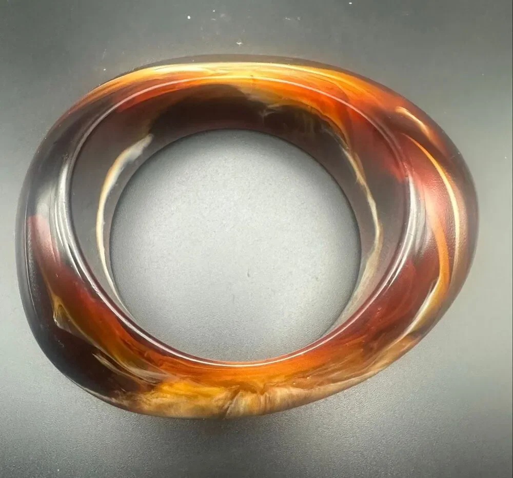 Vintage Marbled Lucite Brown Cream Bangle Bracelet tortoise shell amber
